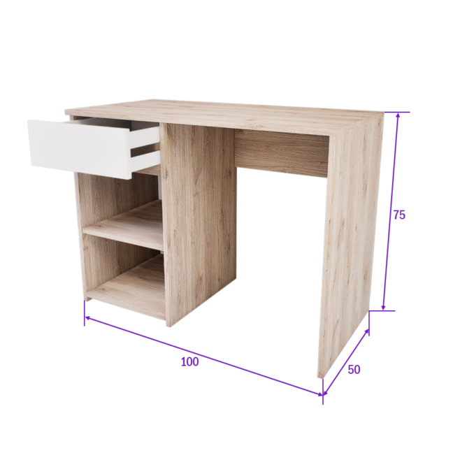 Modulo íróasztal (Fehér tölgy-Fehér) modern