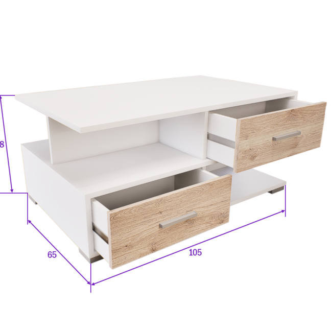 Vivante Dohányzóasztal (Fehér-Fehér tölgy) modern