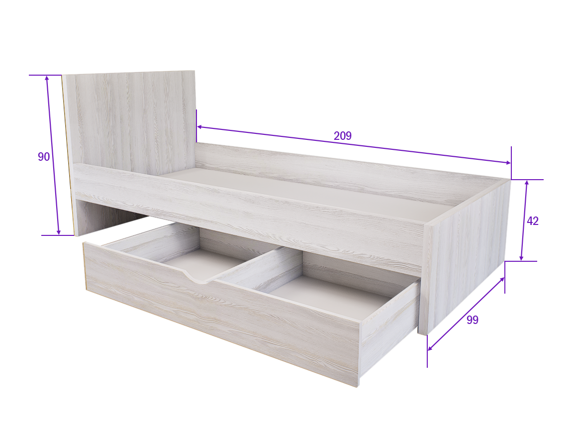 Sorello Ágykeret 90 cm (Hófehér kőris) modern