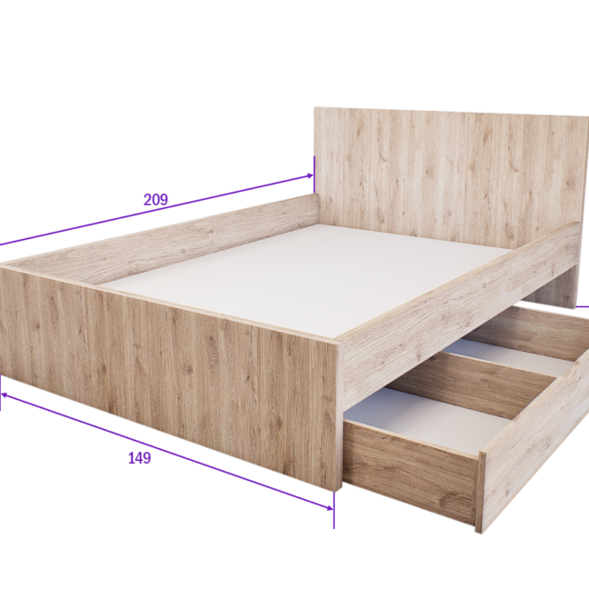Sorello Ágykeret 140 cm (Fehér tölgy) modern