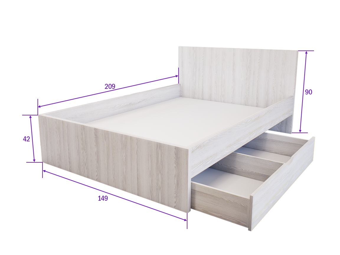 Sorello Ágykeret 140 cm (Hófehér kőris) modern