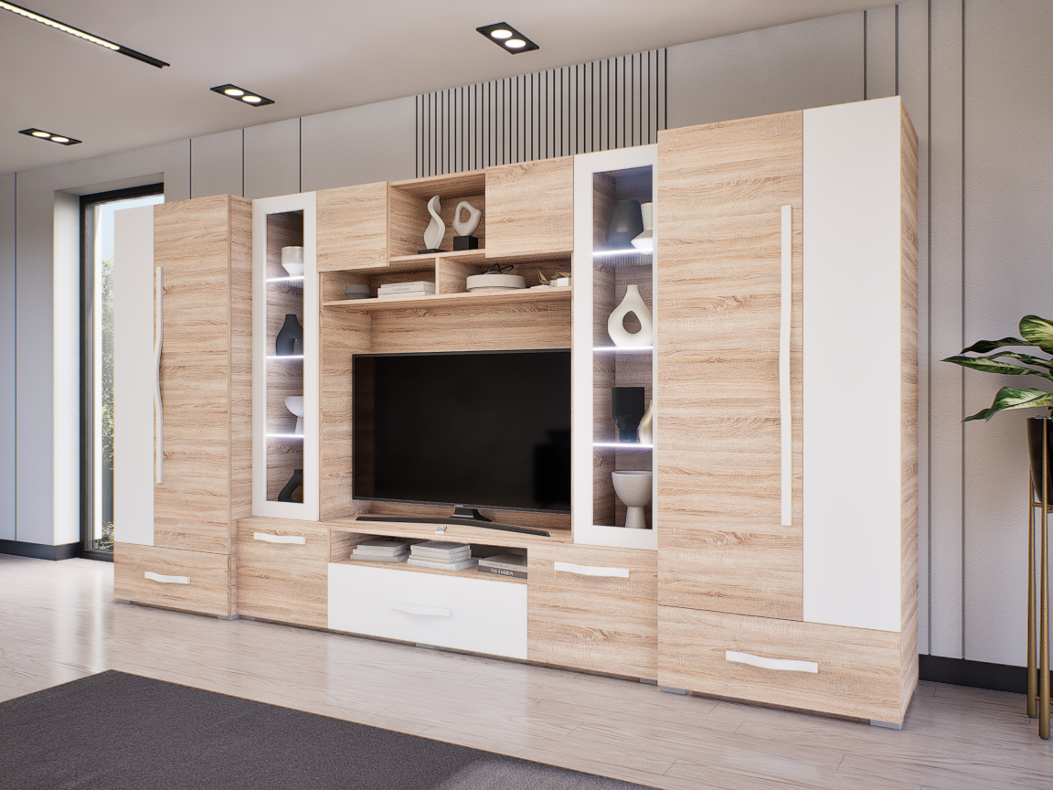 Onyx szekrénysor (Sonoma-Fehér) modern