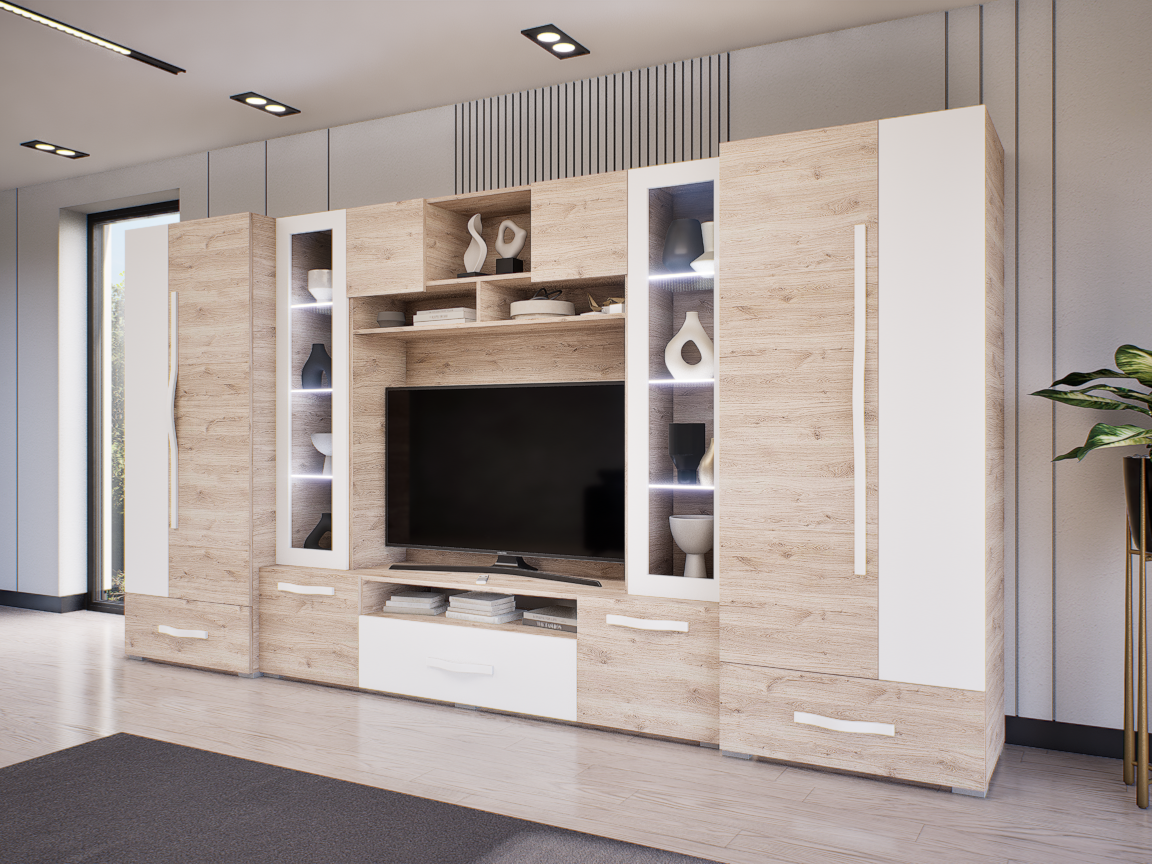 Onyx szekrénysor (Fehér Tölgy-Fehér) modern