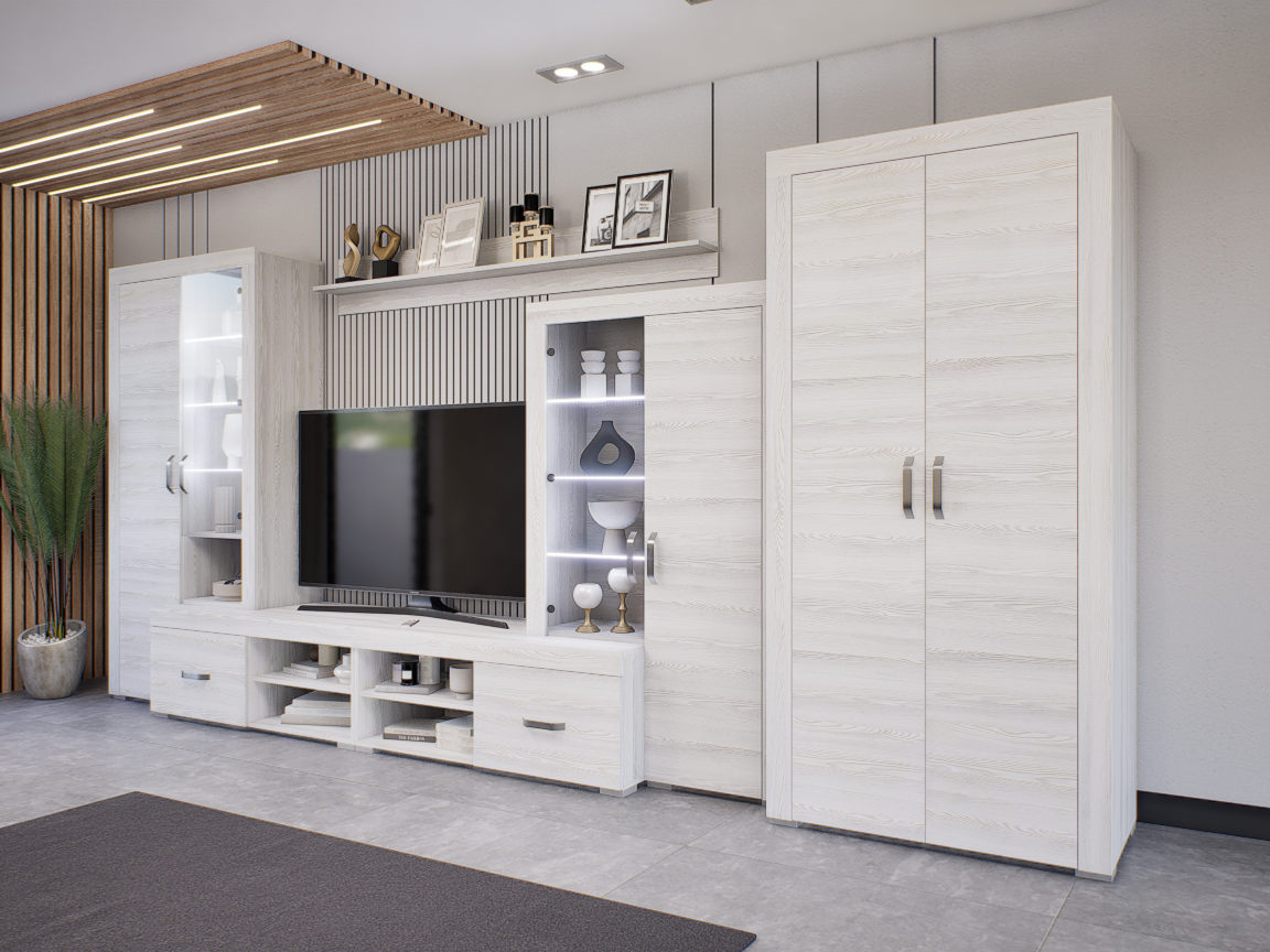 Luxara I. szekrénysor (Hófehér kőris) 2 ajtós ruhás elemmel modern