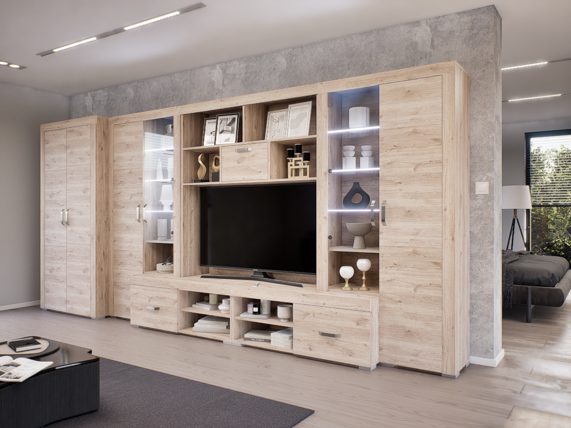 Luxara II. szekrénysor (Fehér Tölgy) 2 ajtós ruhás elemmel modern