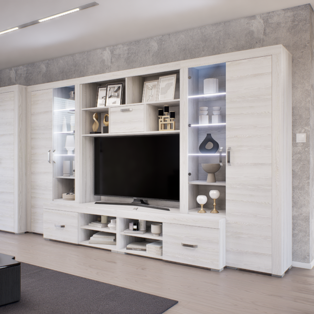 Luxara II. szekrénysor (Hófehér kőris) 2 ajtós ruhás elemmel modern
