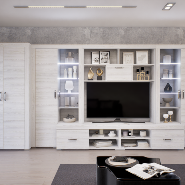 Luxara II. szekrénysor (Hófehér kőris) 2 ajtós ruhás elemmel modern