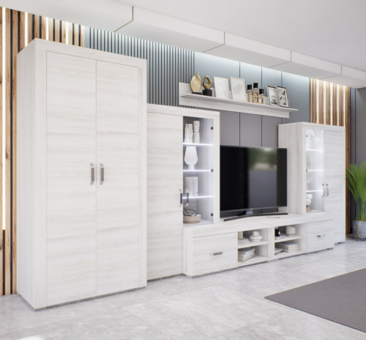 Luxara III. szekrénysor (Hófehér kőris) 2 ajtós ruhás elemmel modern