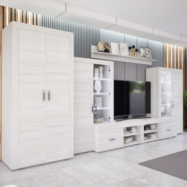 Luxara III. szekrénysor (Hófehér kőris) 2 ajtós ruhás elemmel modern