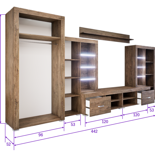 Luxara III. szekrénysor (Bolzánó) 2 ajtós ruhás elemmel modern