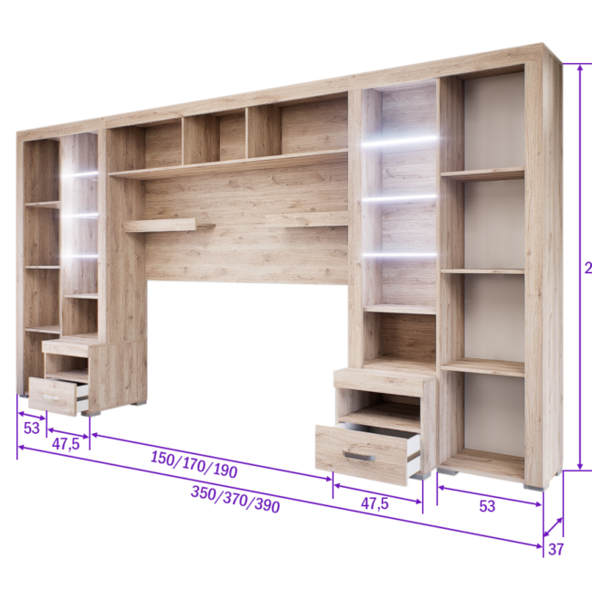 Luxara Áthidalós szekrénysor (Fehér Tölgy) modern