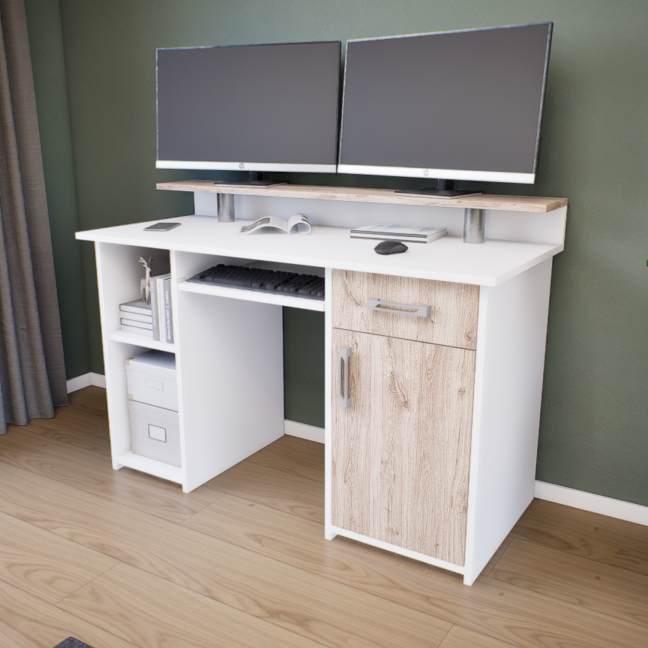 Quadro íróasztal (Fehér-Fehér tölgy) modern