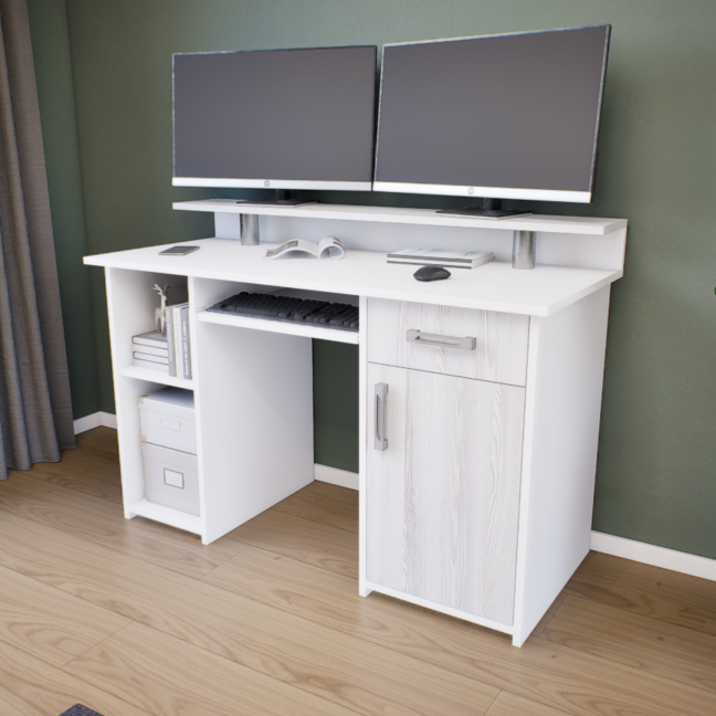 Quadro íróasztal (Fehér-Hófehér kőris) modern
