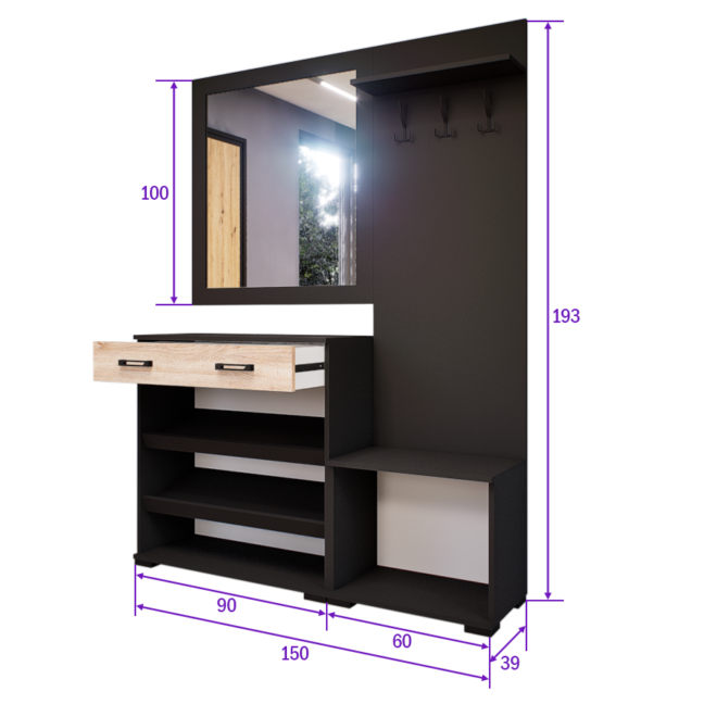 Venturo Előszoba Garnitúra (Antracit-Sonoma) modern