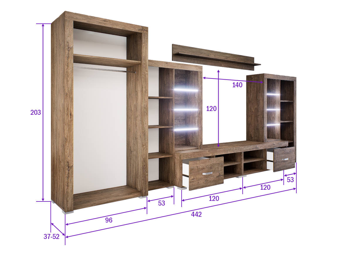 Luxara III. szekrénysor (Bolzánó) 2 ajtós ruhás elemmel modern