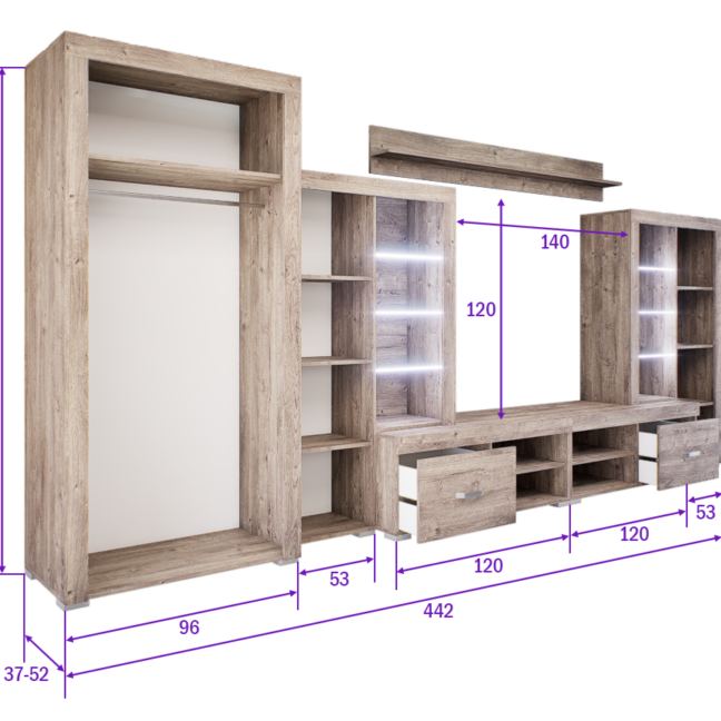 Luxara III. szekrénysor (Gotland) 2 ajtós ruhás elemmel modern