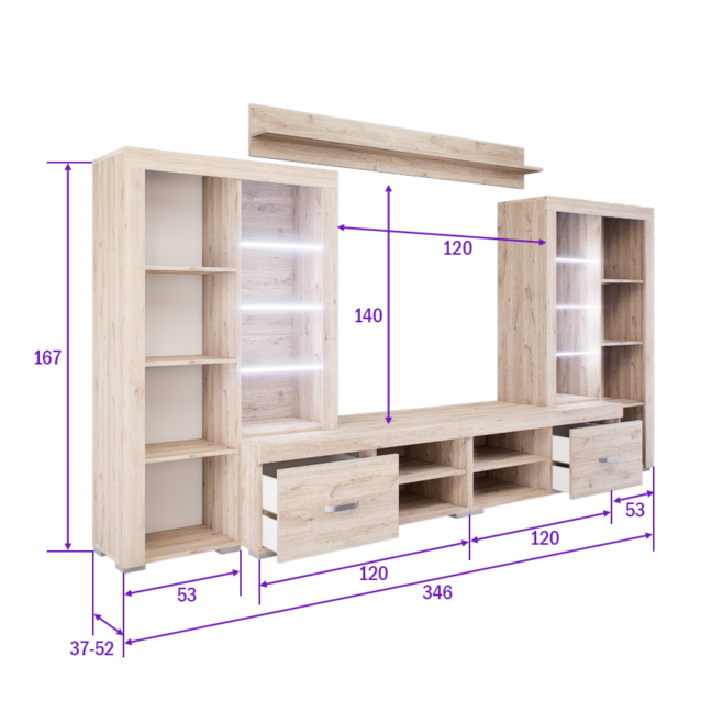 Luxara III. szekrénysor (Fehér Tölgy) modern