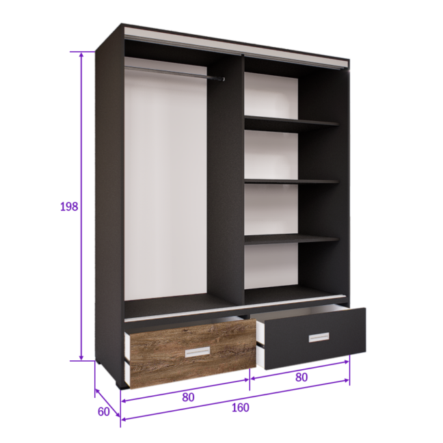 Ferano Tolóajtós Gardrób (Antracit-Bolzánó) modern