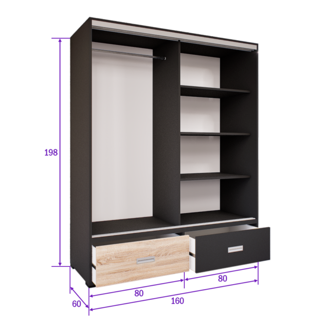 Ferano Tolóajtós Gardrób (Antracit-Sonoma) modern