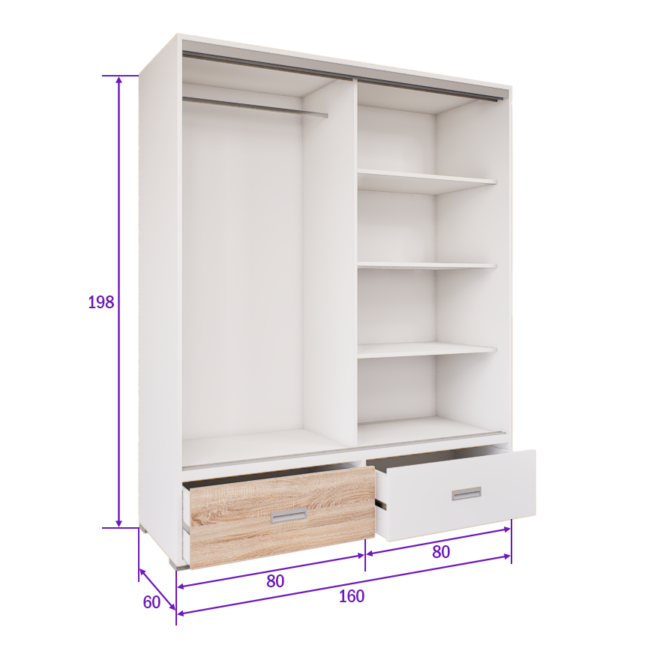 Ferano Tolóajtós Gardrób (Fehér-Sonoma) modern