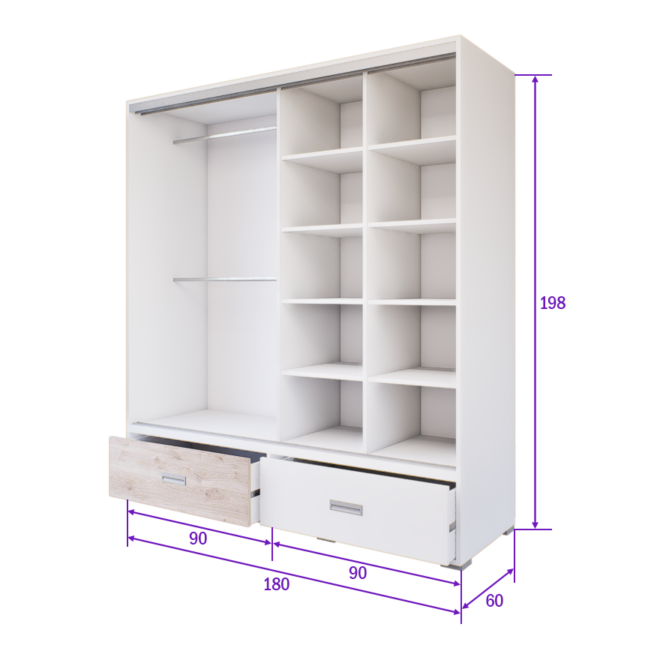 Axira Tolóajtós Gardrób (Fehér-Fehér Tölgy) modern