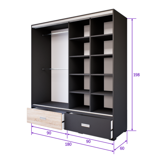 Axira Tolóajtós Gardrób (Antracit-Sonoma) modern