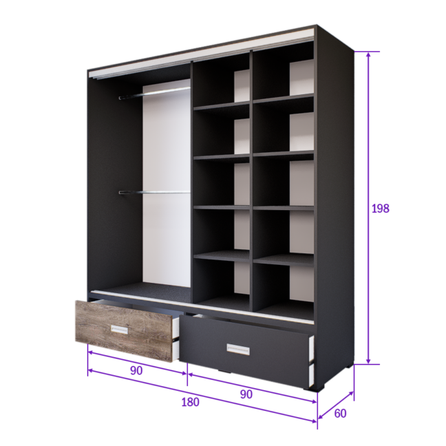 Axira Tolóajtós Gardrób (Antracit-Bolzánó) modern