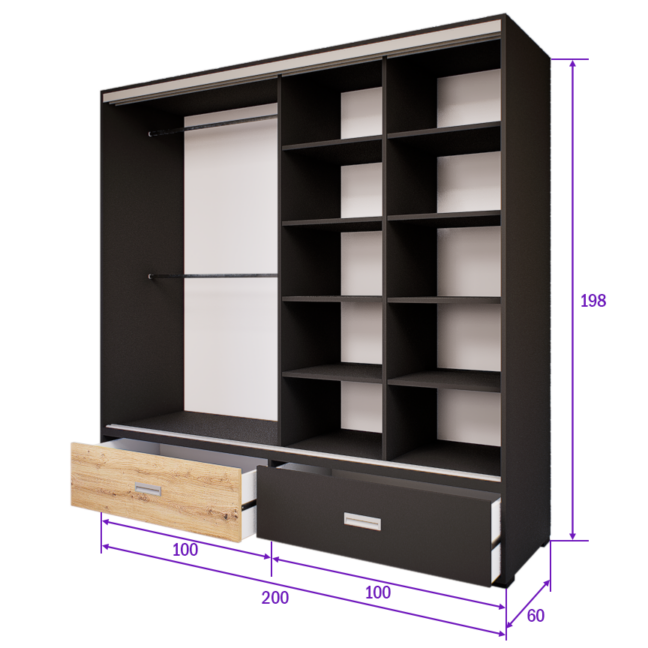 Zentino Tolóajtós Gardrób (Antracit-Artisan) modern