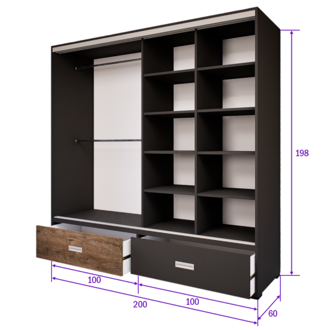 Zentino Tolóajtós Gardrób (Antracit-Bolzánó) modern