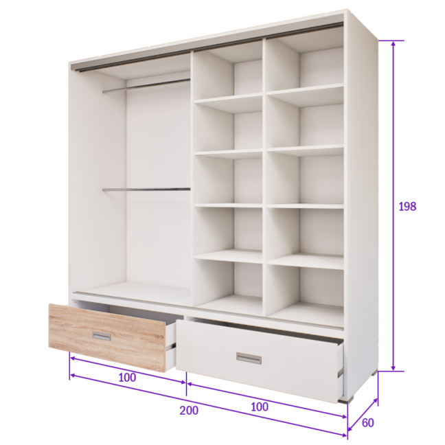 Zentino Tolóajtós Gardrób (Fehér-Sonoma) modern