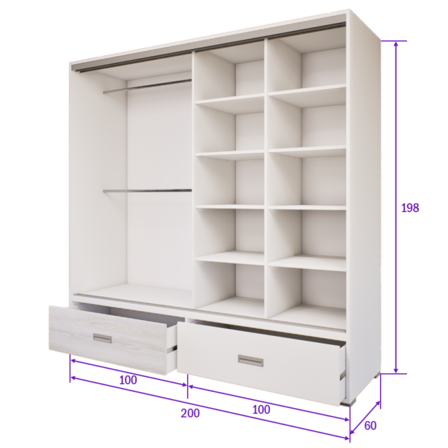 Zentino Tolóajtós Gardrób (Fehér-Hófehér kőris) modern
