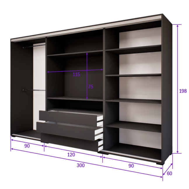 Portana Tolóajtós Gardrób (Antracit) modern