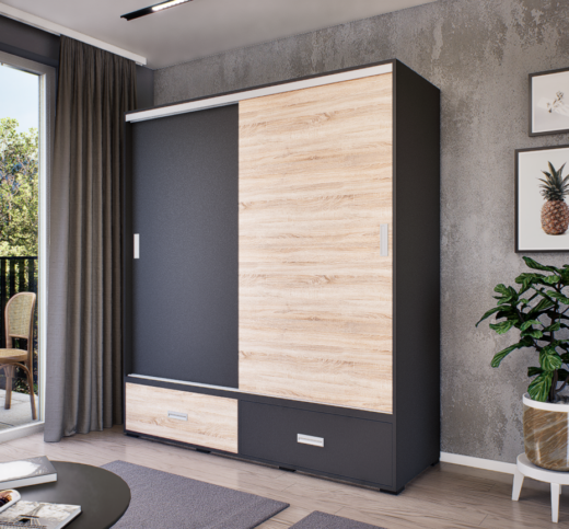 Axira Tolóajtós Gardrób (Antracit-Sonoma) modern