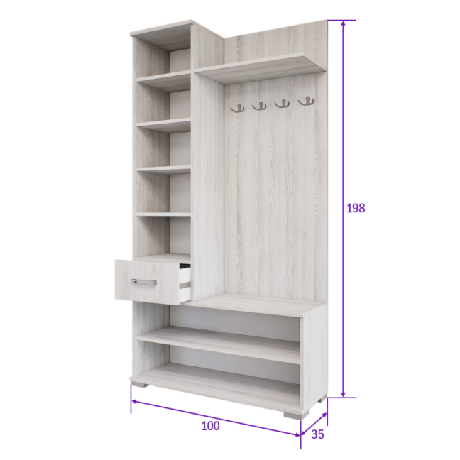 Portaro Előszoba Garnitúra (Hófehér kőris) modern