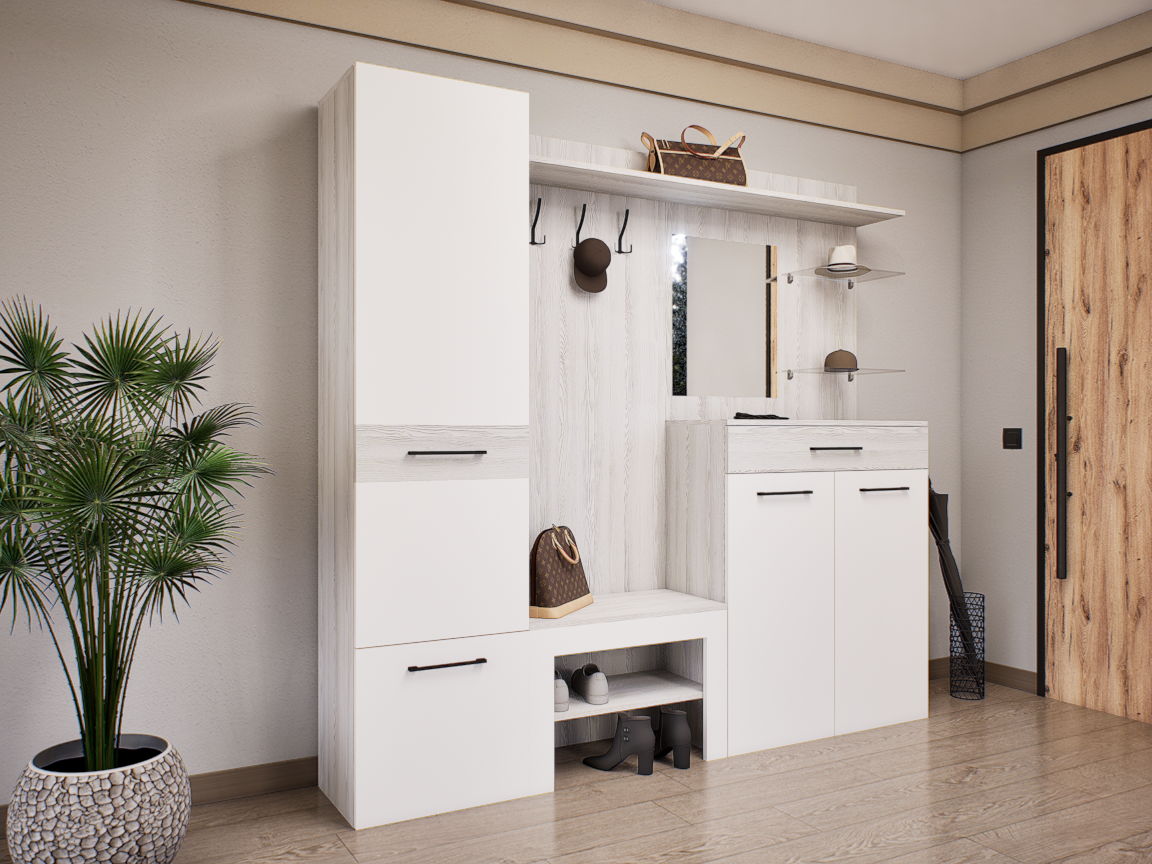 Modula Előszoba Garnitúra (Hófehér kőris-Fehér) modern