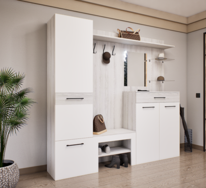 Modula Előszoba Garnitúra (Hófehér kőris-Fehér) modern