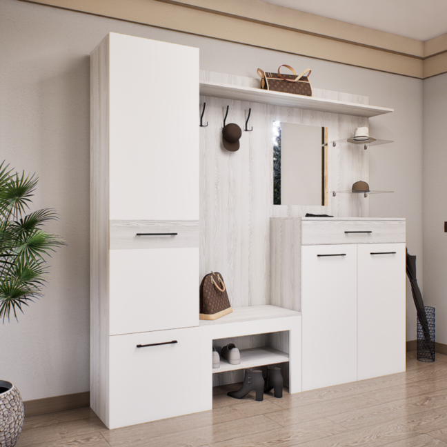 Modula Előszoba Garnitúra (Hófehér kőris-Fehér) modern