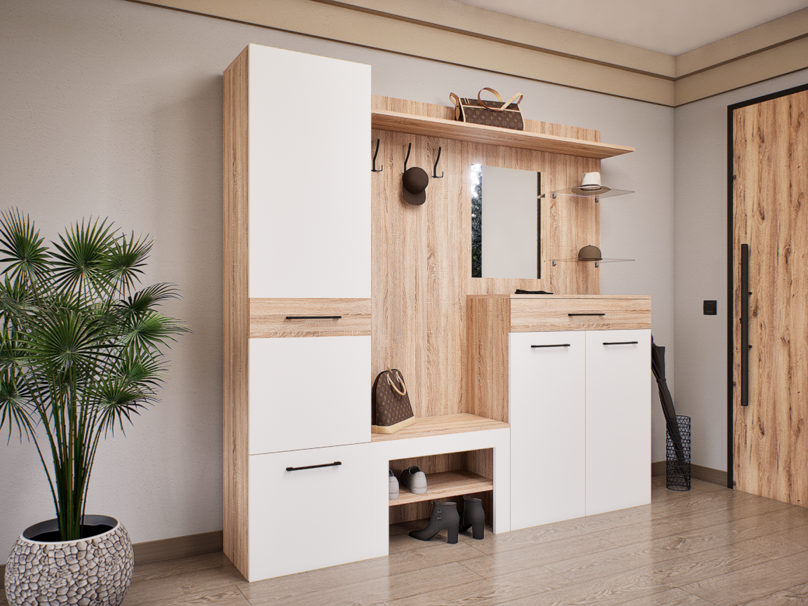 Modula Előszoba Garnitúra (Sonoma-Fehér) modern